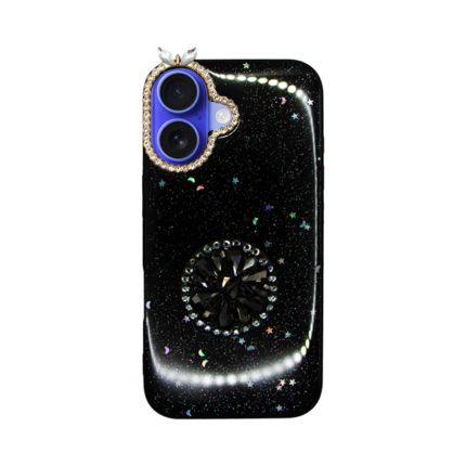 Vivid Glitter Stars Case with Holder Apple iPhone 16 Black