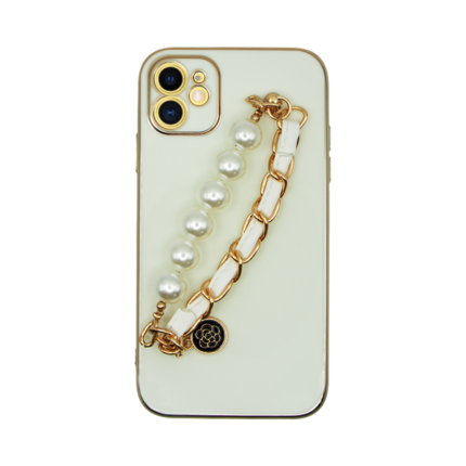 Vivid Silicone Case Pearl Chain Holder Apple iPhone 11 White/Gold