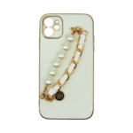 Vivid Silicone Case Pearl Chain Holder Apple iPhone 11 White/Gold - Image 2