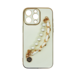 Vivid Silicone Case Pearl Chain Holder Apple iPhone 13 Pro White/Gold - Image 2
