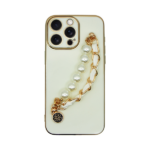 Vivid Silicone Case Pearl Chain Holder Apple iPhone 15 Pro White/Gold