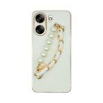 Vivid Silicone Case Pearl Chain Holder Redmi 13C White/Gold