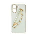 Vivid Silicone Case Pearl Chain Holder Redmi 13C White/Gold - Image 2