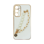 Vivid Silicone Case Pearl Chain Holder Samsung Galaxy A55 5G White/Gold - Image 2