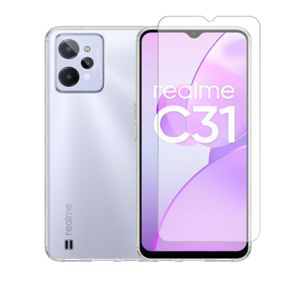 Vivid Set TPU Case + Tempered Glass Realme C31 Transparent